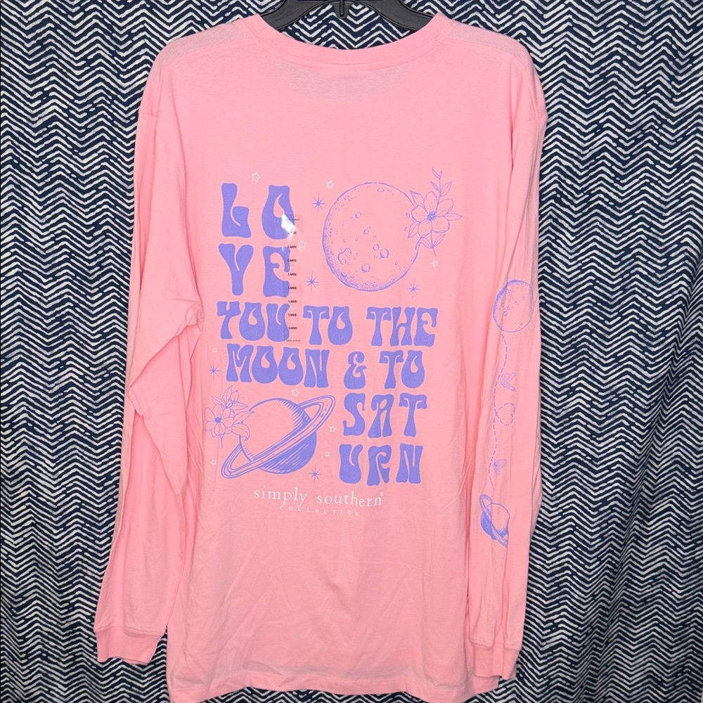 Simply Southern Pink Long Sleeve Tee with Moon and Saturn